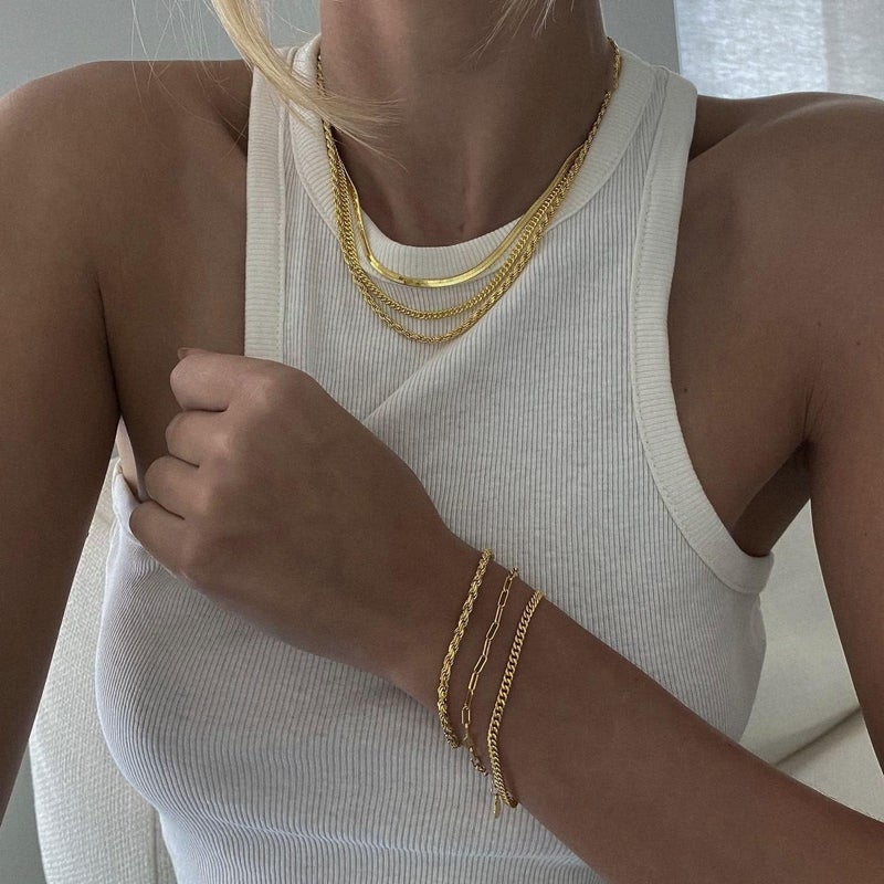 Dodder Store Gold Layered Necklaces for Women, 14K Gold Plated Dainty Gold Chain Choker Necklace Stack, Herringbone Gold Necklaces Set - Image 3